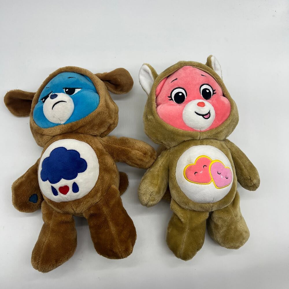 2 Care Bears Unlock The Magic Pink and Blue Hoodie Friends 12"
